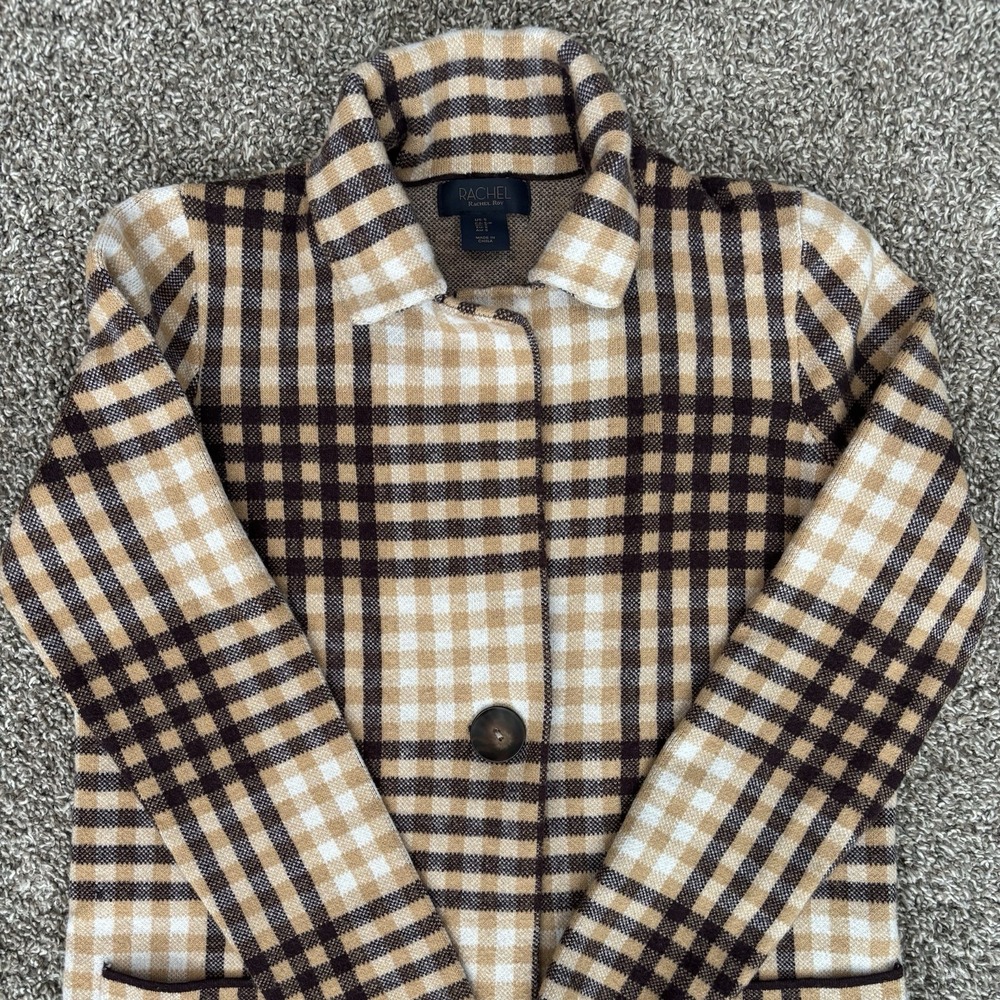 RACHEL Rachel Roy Womens Plaid Sweater Coat Duster Cardigan Sz S Preppy Academia - Picture 4 of 15